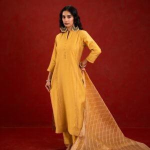 Alternative view of Yellow Silk Self-Woven Kurta