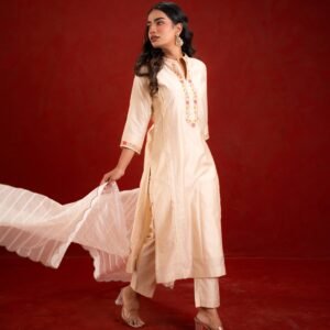 SHAHI BEJ WITH EMBRIODERY KURTA SET - Image 3