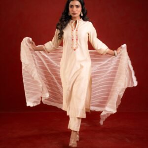 SHAHI BEJ WITH EMBRIODERY KURTA SET - Image 4