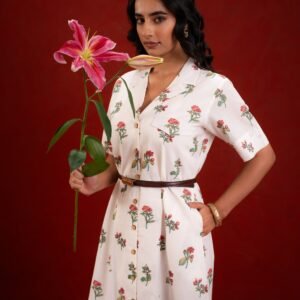 WHITE FLOWER SHIRT DRESS