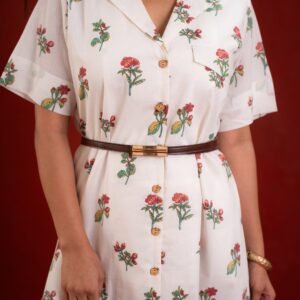 WHITE FLOWER SHIRT DRESS - Image 6