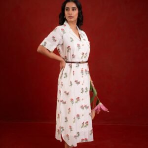 WHITE FLOWER SHIRT DRESS - Image 3