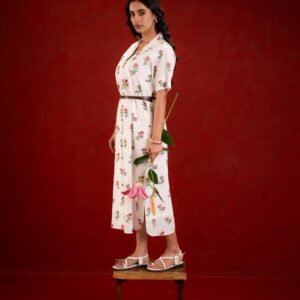 WHITE FLOWER SHIRT DRESS - Image 4