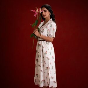 WHITE FLOWER SHIRT DRESS - Image 5