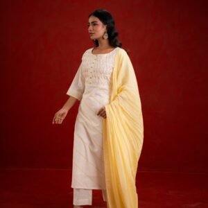 Alternative view of PINTUCK OFF WHITE KURTA SET