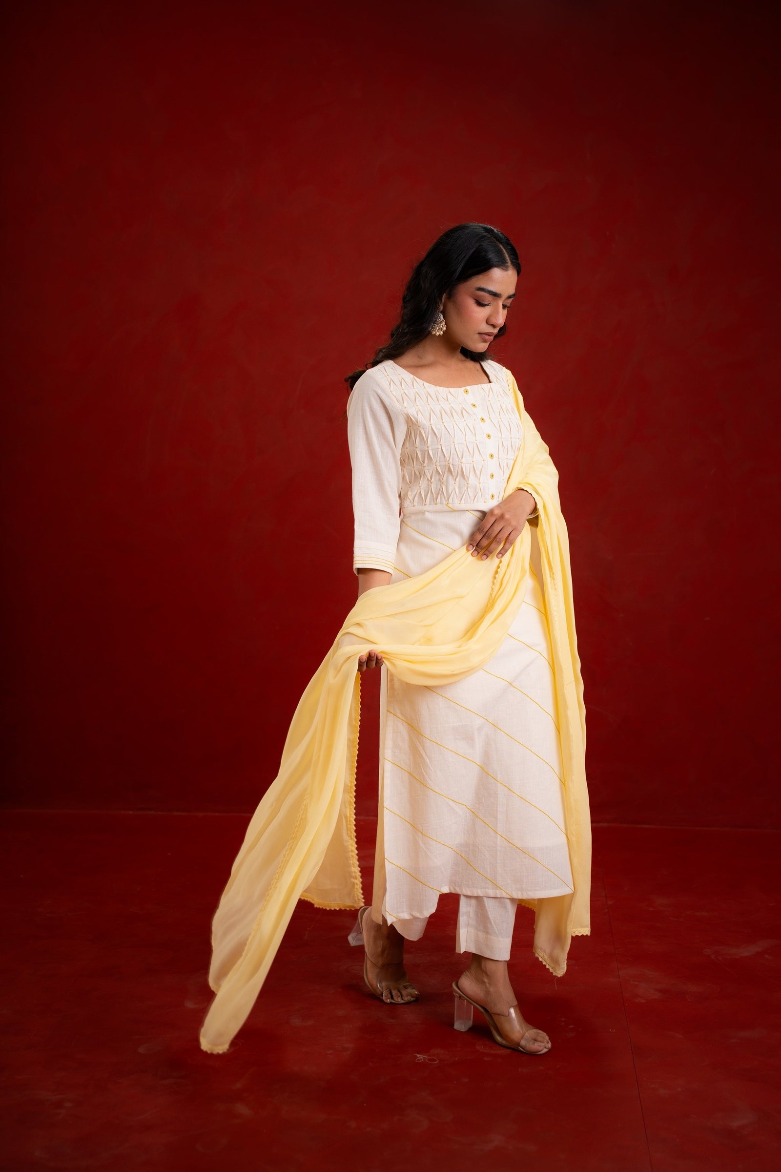 PINTUCK OFF WHITE KURTA SET - Image 3
