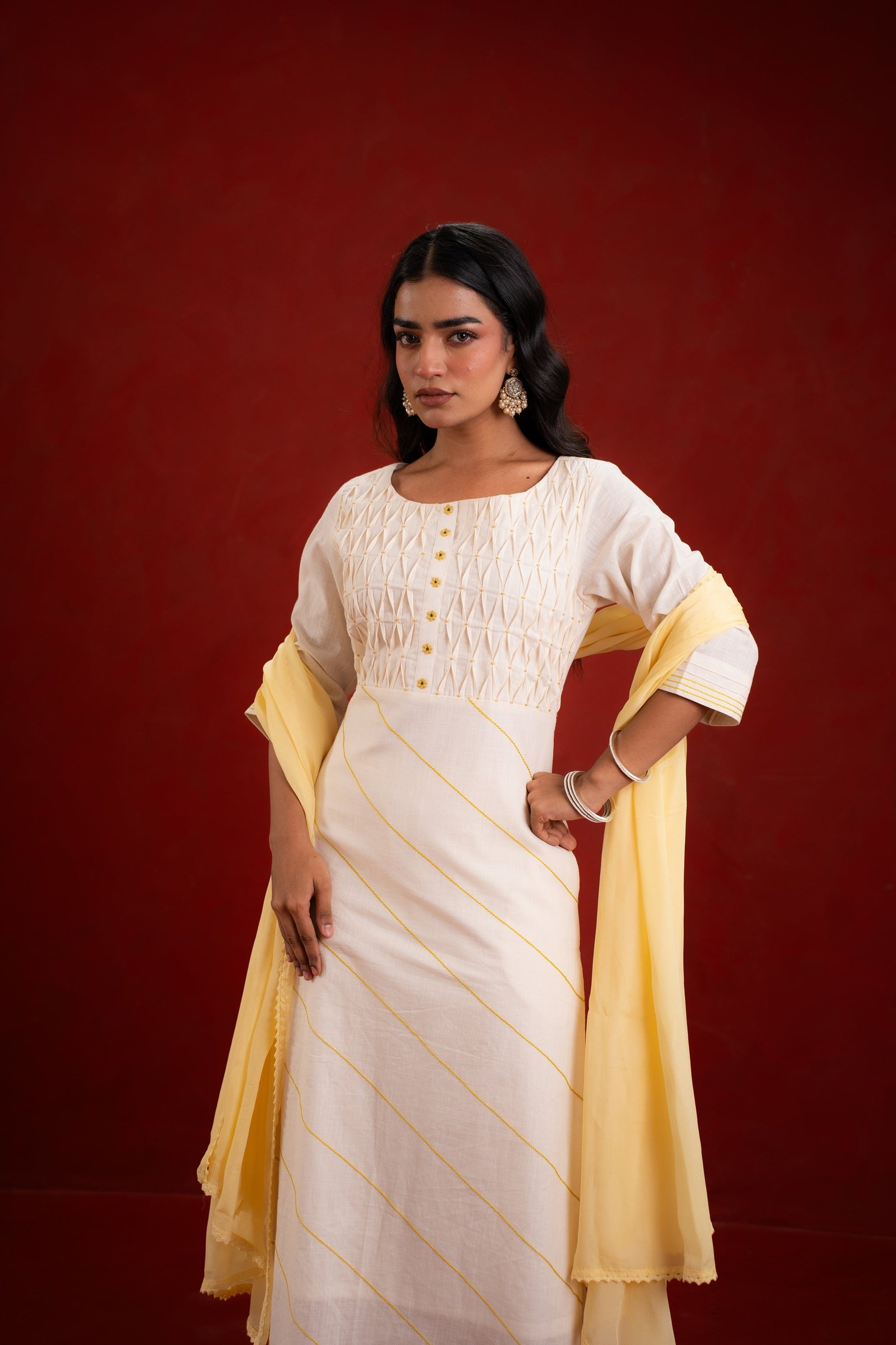 PINTUCK OFF WHITE KURTA SET - Image 4