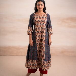 AJRAK BLUE N RED COTTON KURTA SET - Image 15
