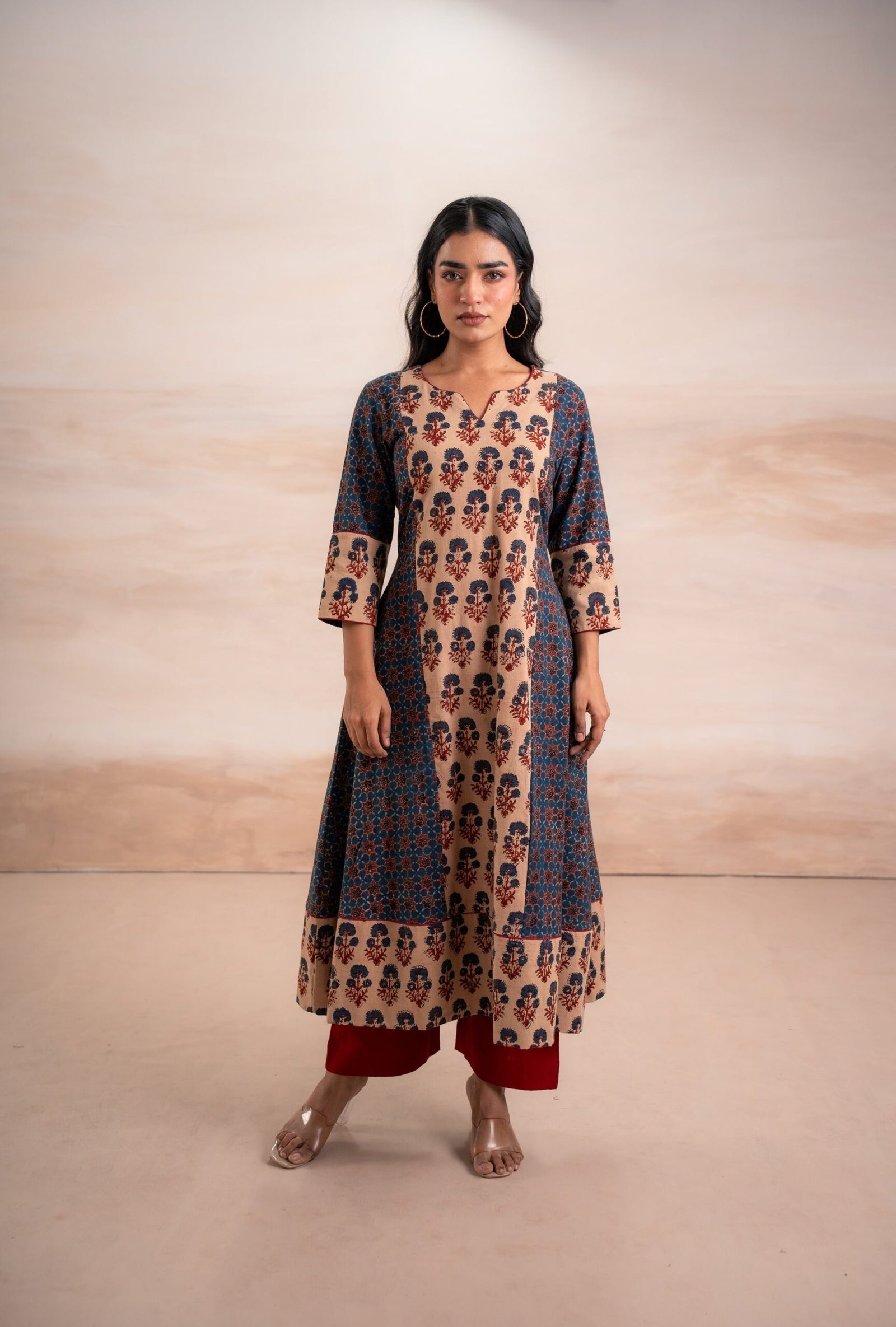 AJRAK BLUE N RED COTTON KURTA SET - Image 16