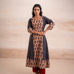 AJRAK BLUE N RED COTTON KURTA SET - Image 6