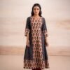 AJRAK BLUE N RED COTTON KURTA SET