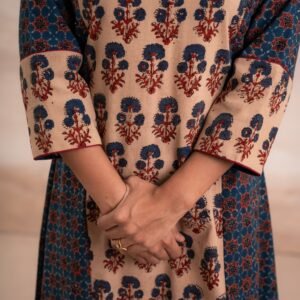 AJRAK BLUE N RED COTTON KURTA SET - Image 9