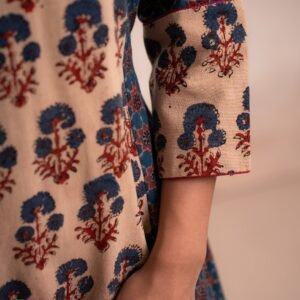 AJRAK BLUE N RED COTTON KURTA SET - Image 11