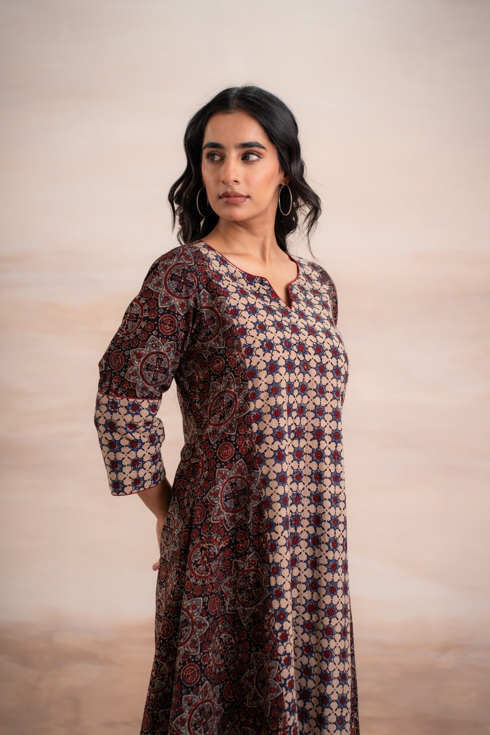 AJRAK BLACK N BLUE COTTON KURTA SET - Image 7