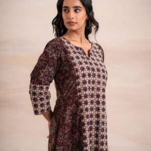 AJRAK BLACK N BLUE COTTON KURTA SET - Image 5