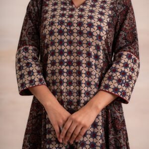 AJRAK BLACK N BLUE COTTON KURTA SET - Image 12