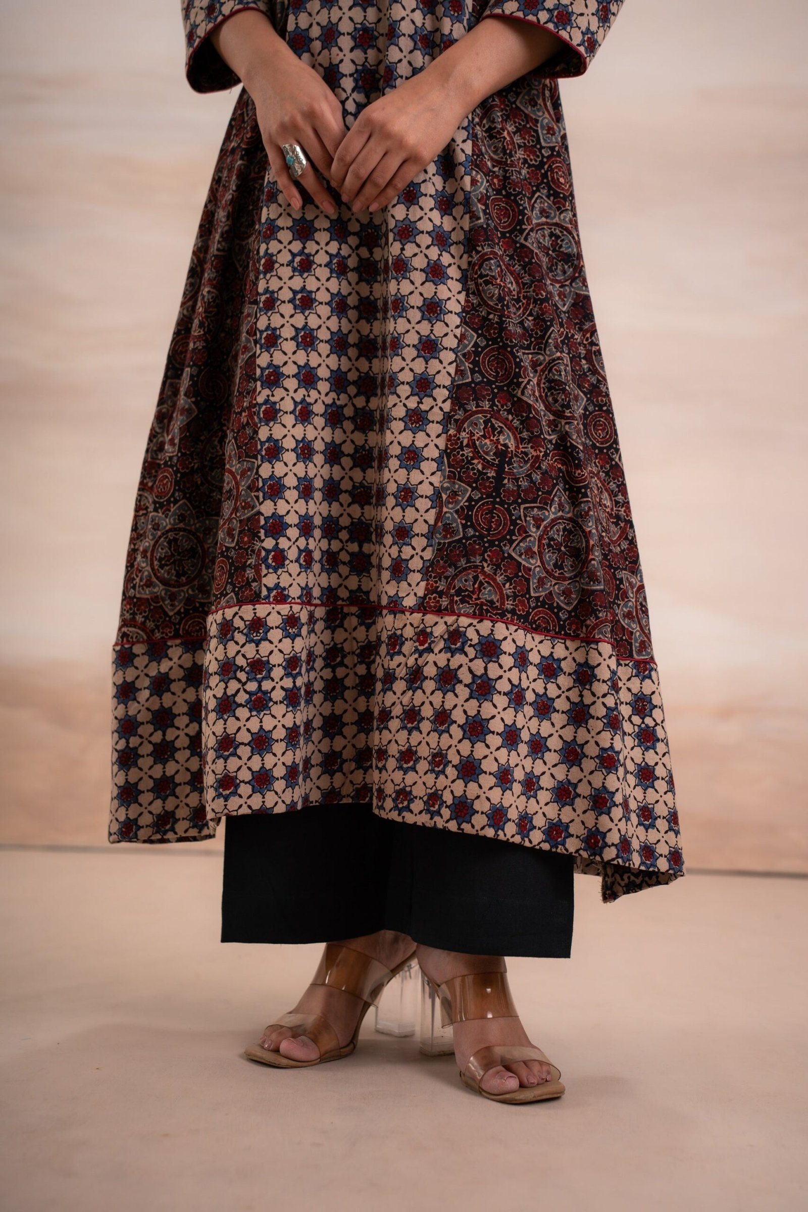 AJRAK BLACK N BLUE COTTON KURTA SET - Image 14
