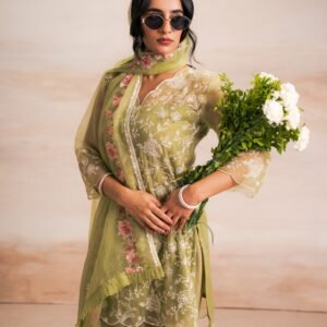 GREEN EMBRIODERY SUIT SET