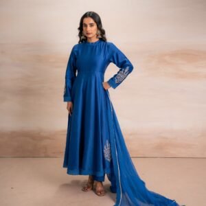 BLUE ANARKALI WITH PANTS - Image 6