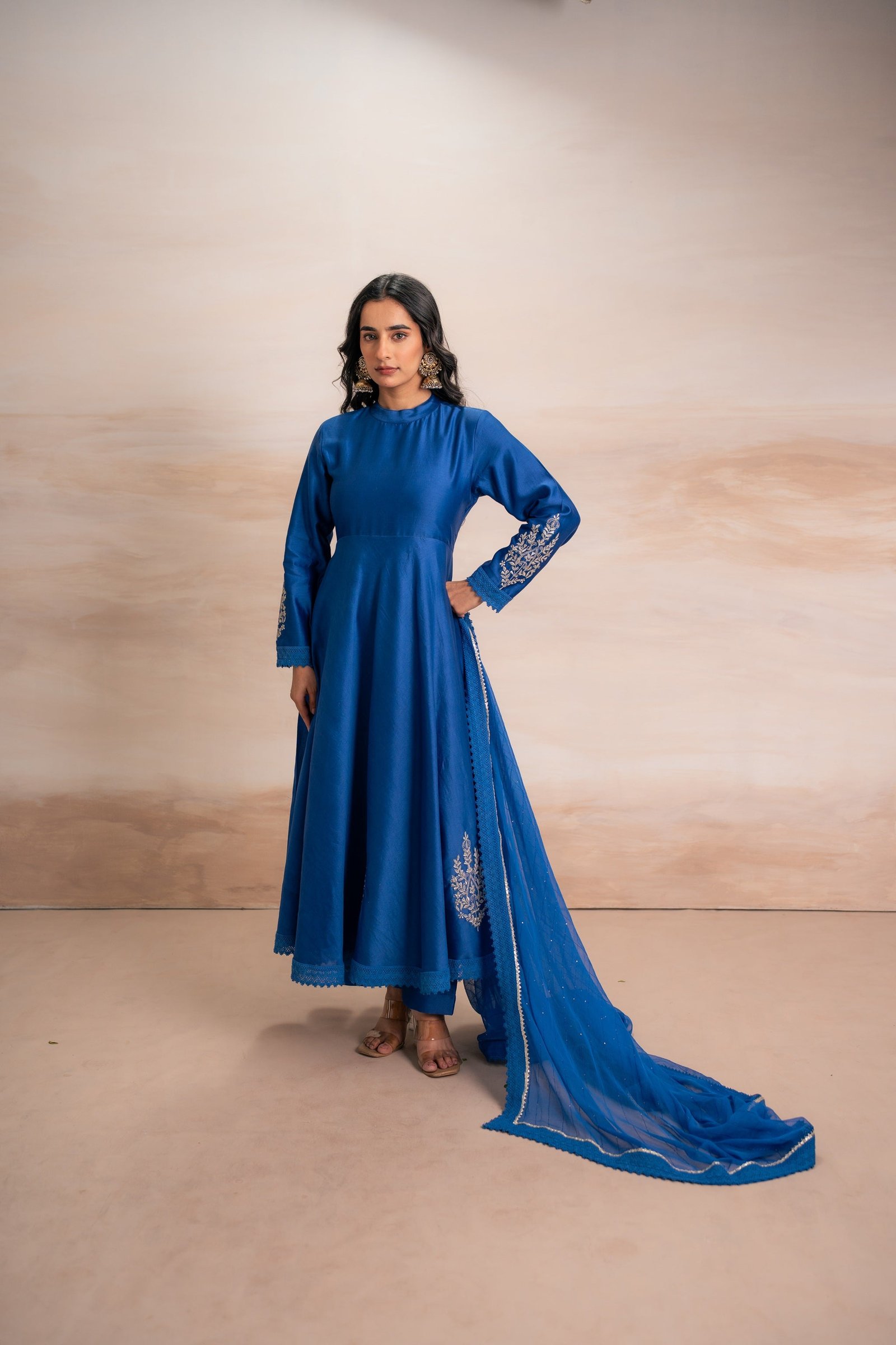 BLUE ANARKALI WITH PANTS - Image 6
