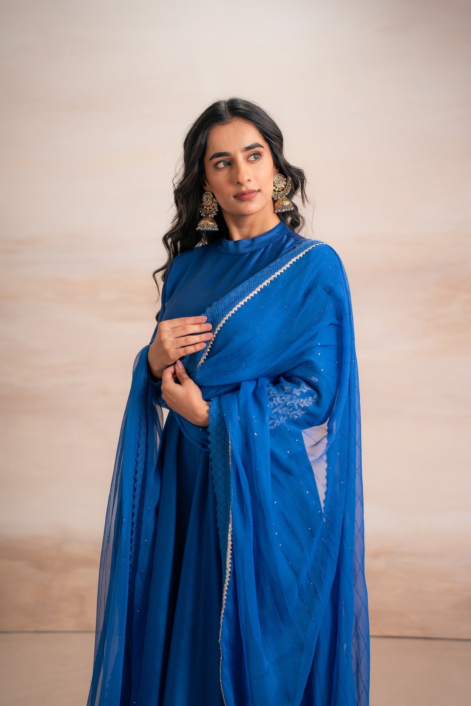 BLUE ANARKALI WITH PANTS - Image 2