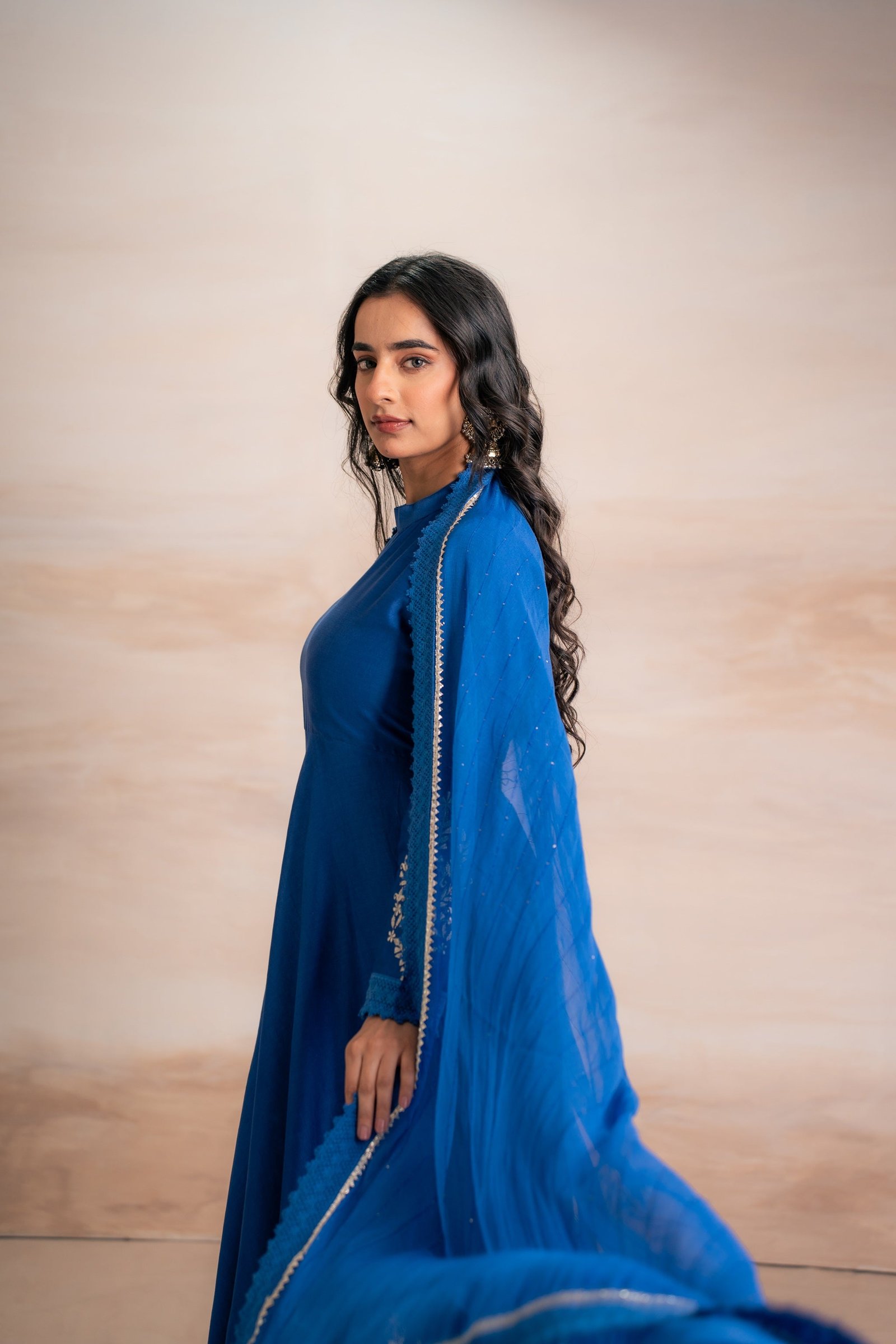 BLUE ANARKALI WITH PANTS - Image 3
