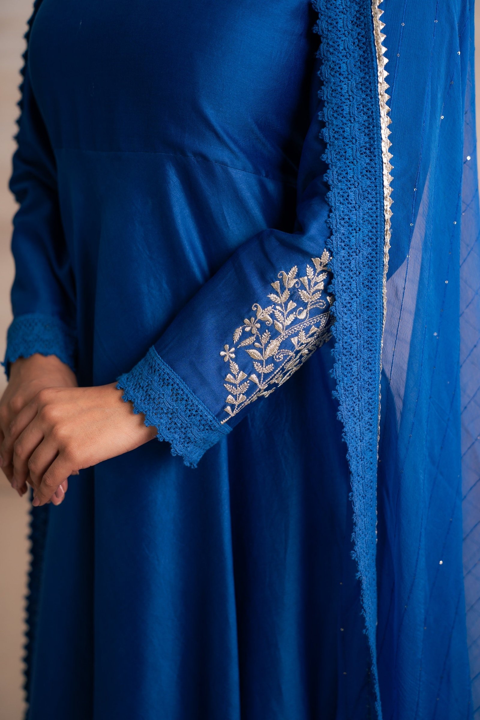 BLUE ANARKALI WITH PANTS - Image 5