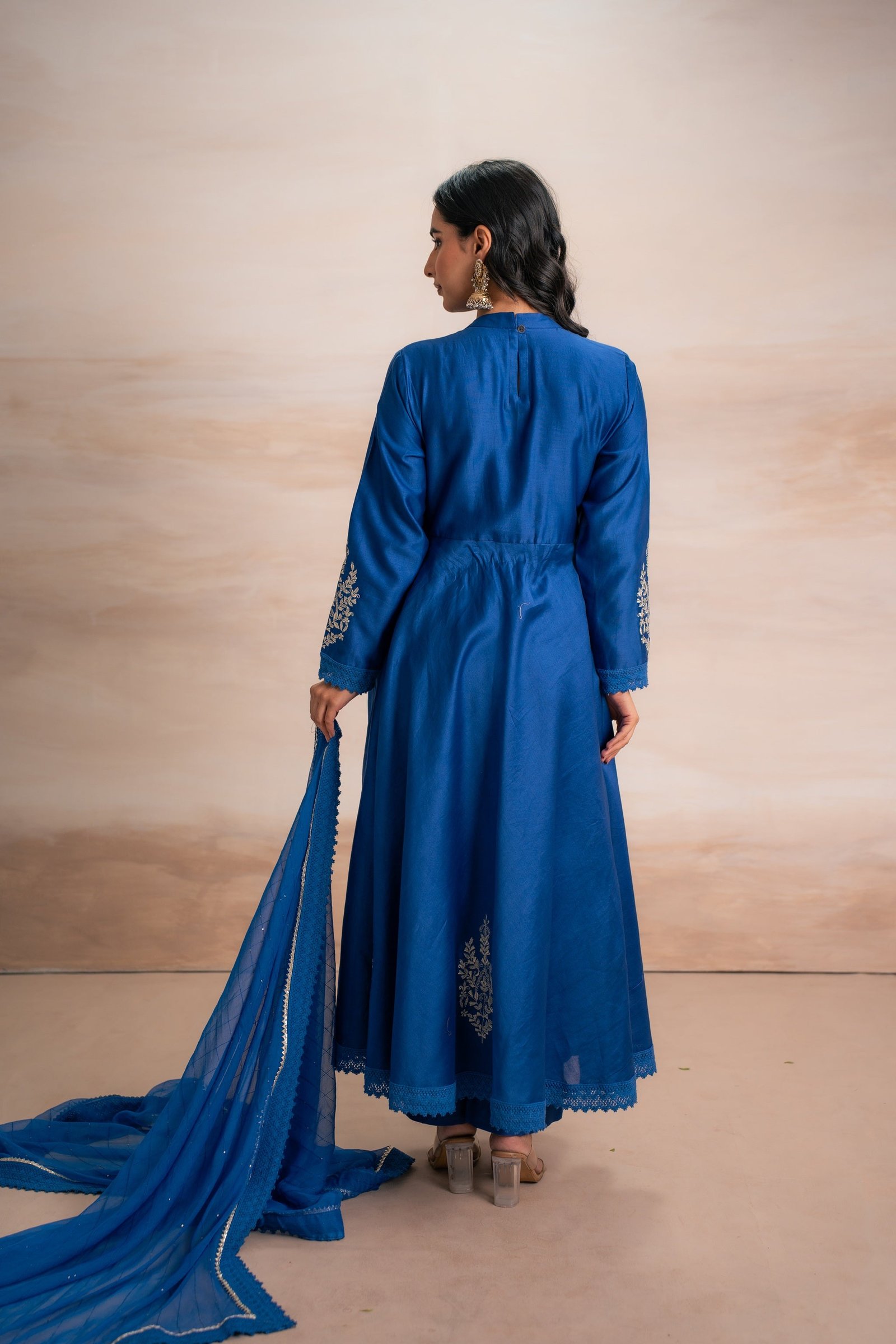 BLUE ANARKALI WITH PANTS - Image 4