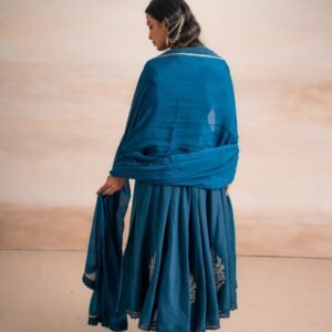 TEAL BLUE ANARKALI WITH PANTS - Image 3