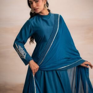 Alternative view of TEAL BLUE ANARKALI WITH PANTS