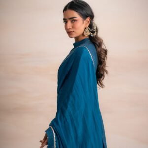TEAL BLUE ANARKALI WITH PANTS - Image 4