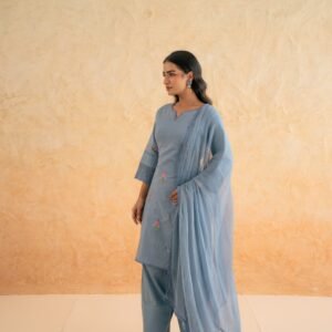 DOBBY BLUE KURTA SET - Image 3