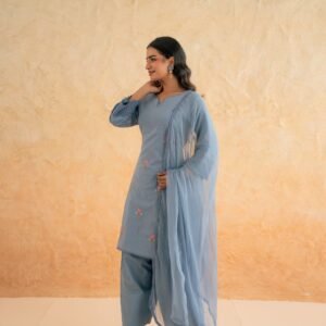 DOBBY BLUE KURTA SET - Image 4