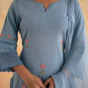 DOBBY BLUE KURTA SET - Image 5