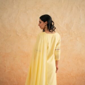 DOBBY YELLOW KURTA SET - Image 3