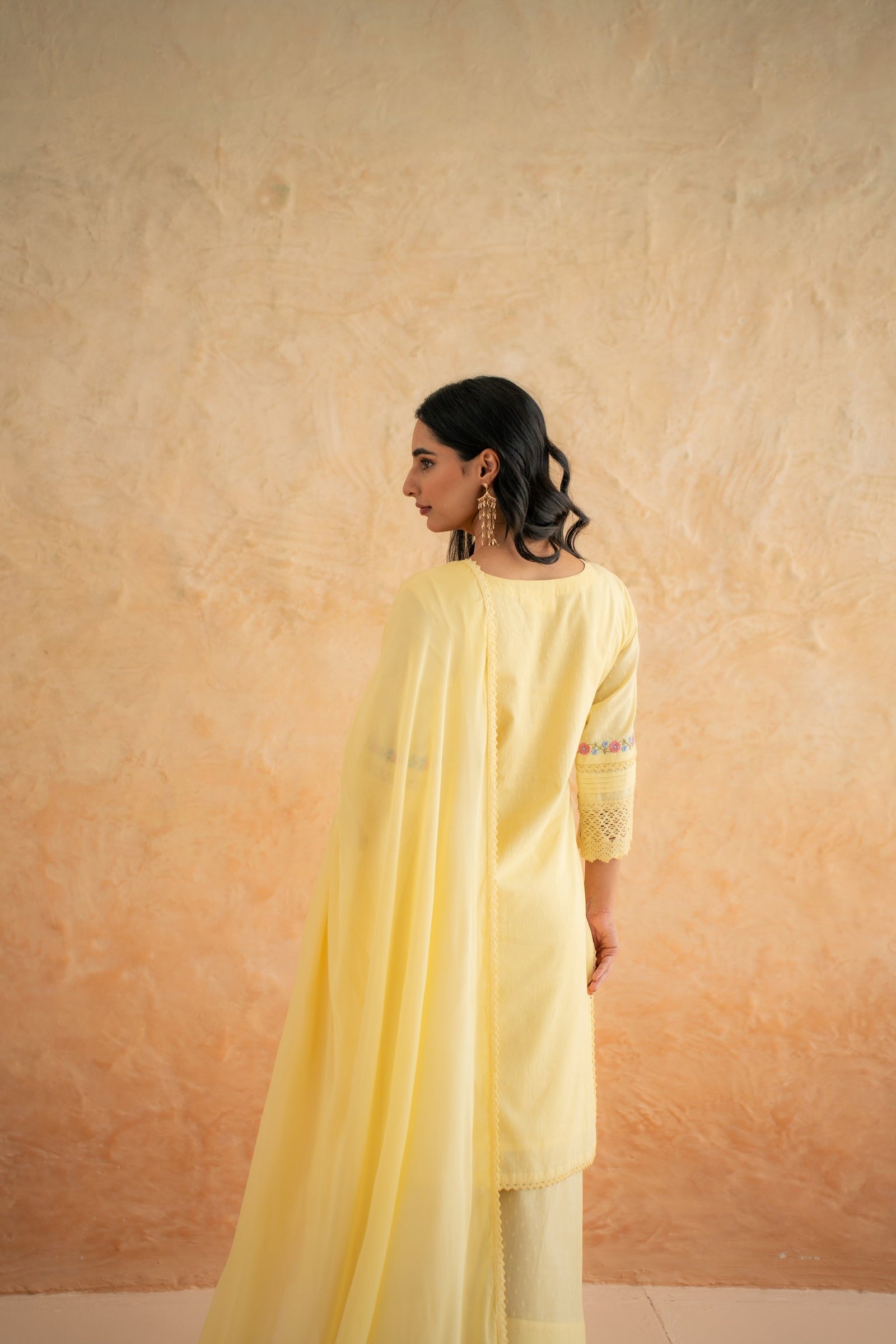 DOBBY YELLOW KURTA SET - Image 3
