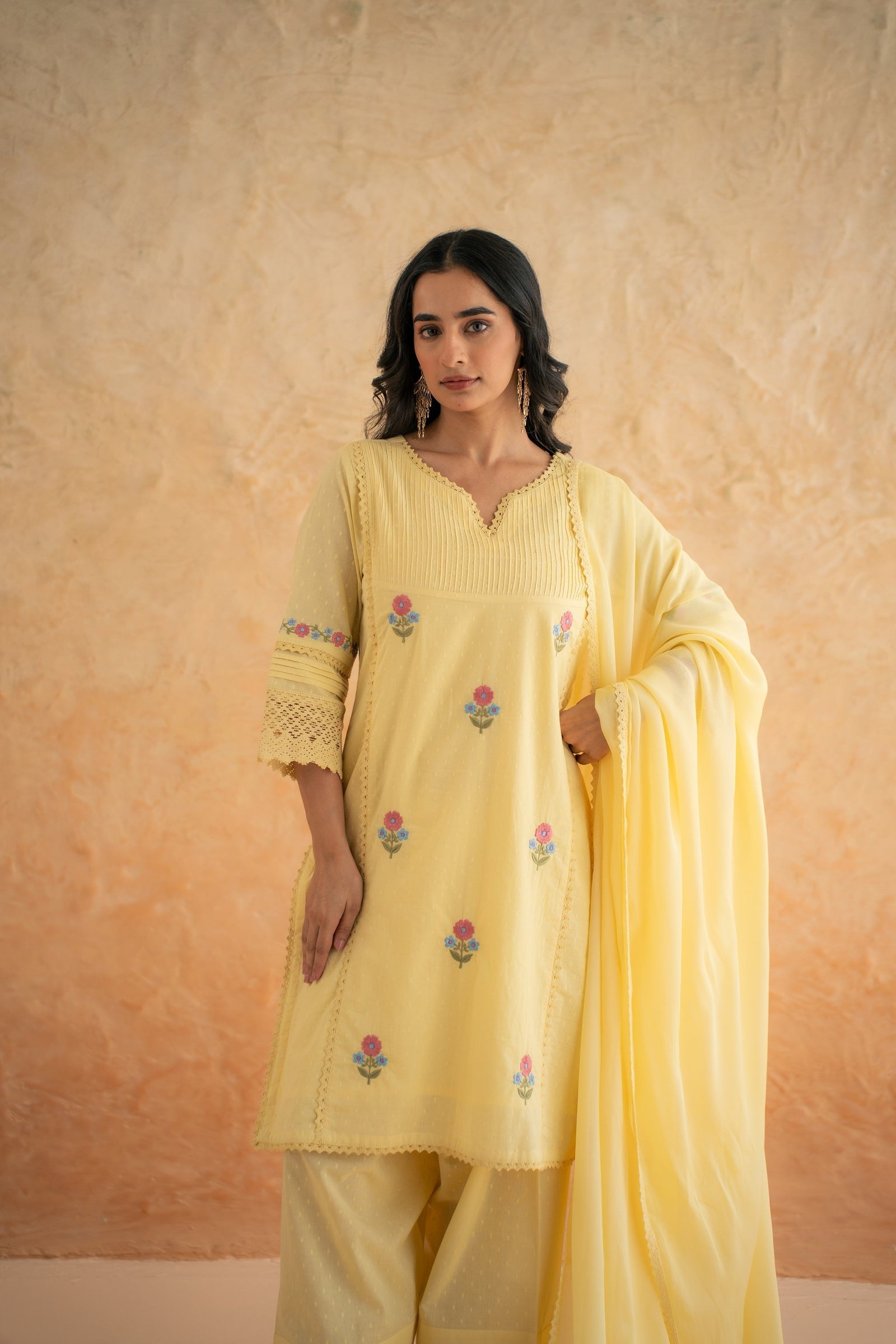 DOBBY YELLOW KURTA SET - Image 2