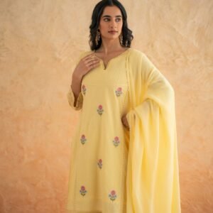 DOBBY YELLOW KURTA SET