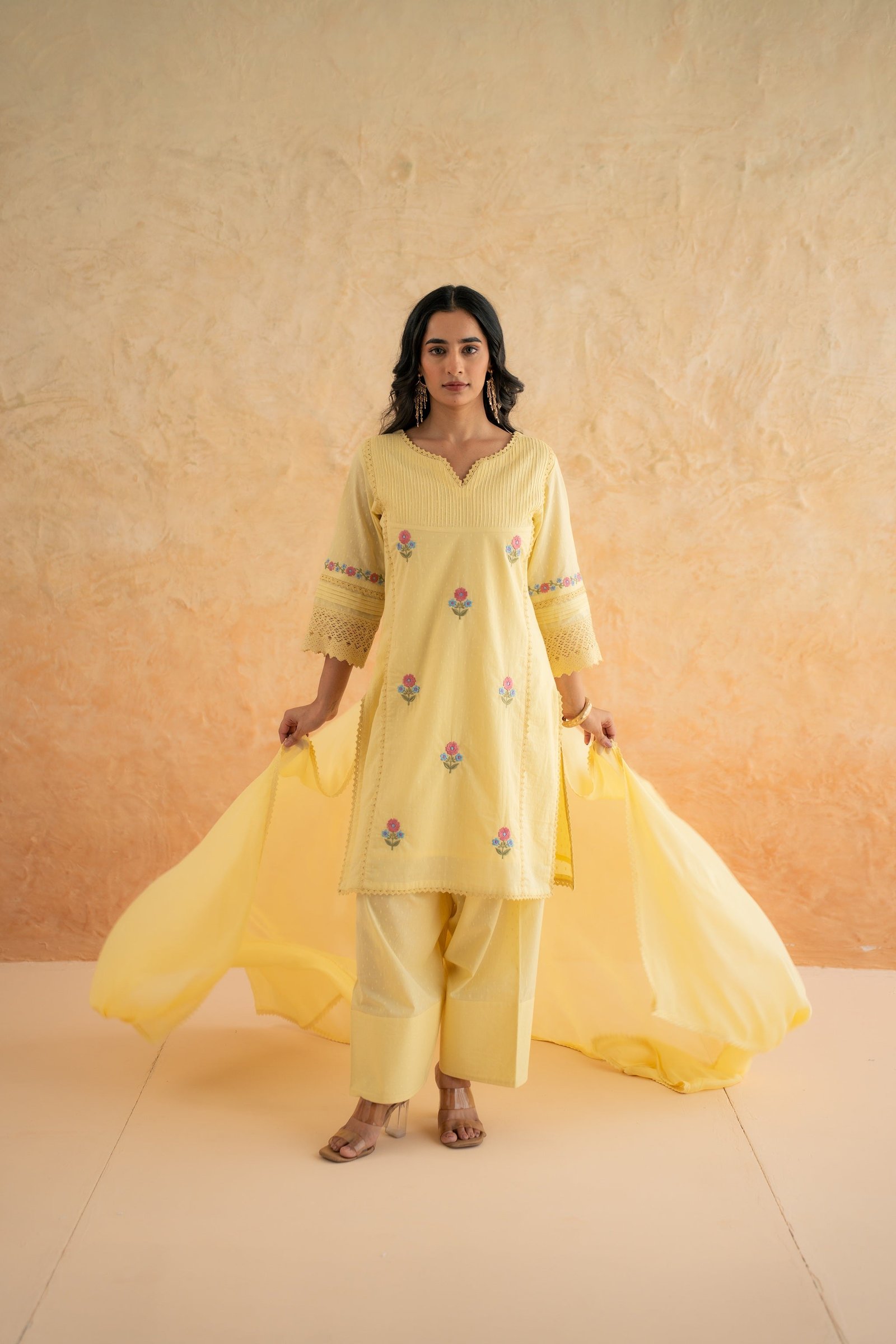 DOBBY YELLOW KURTA SET - Image 4