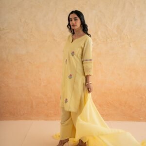DOBBY YELLOW KURTA SET - Image 5