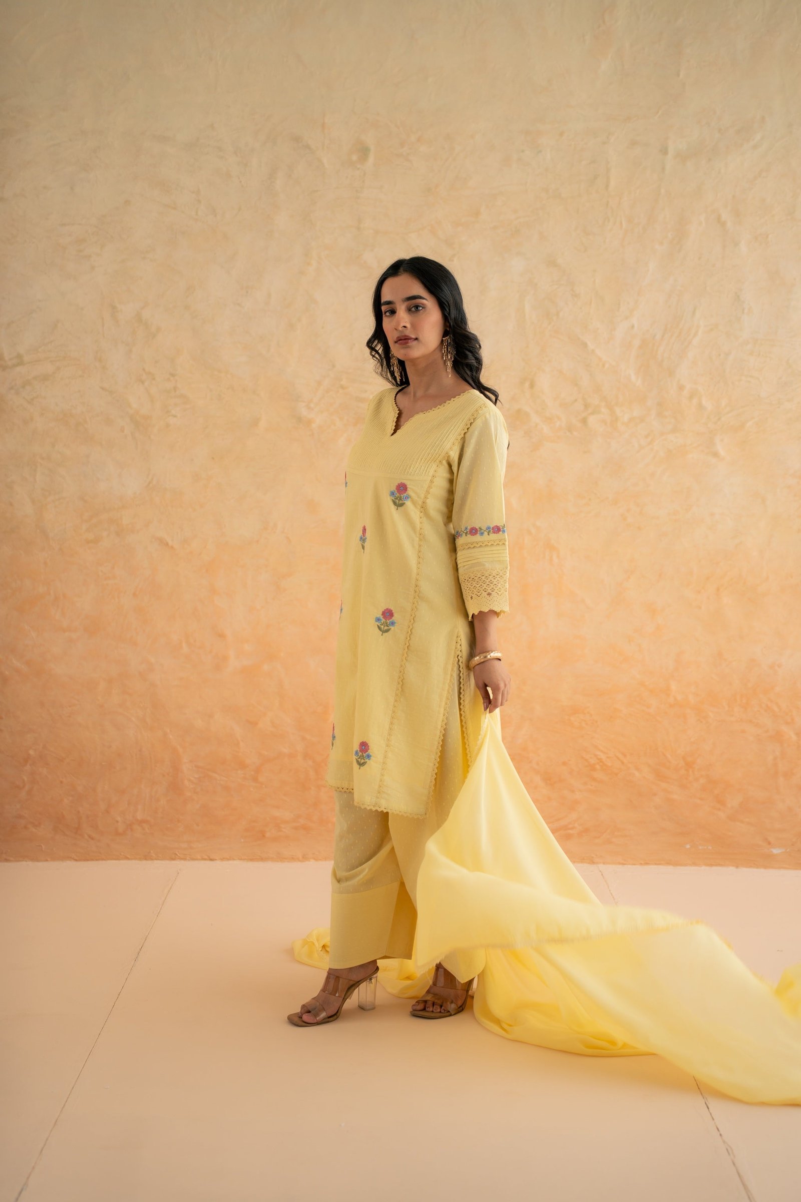 DOBBY YELLOW KURTA SET - Image 5
