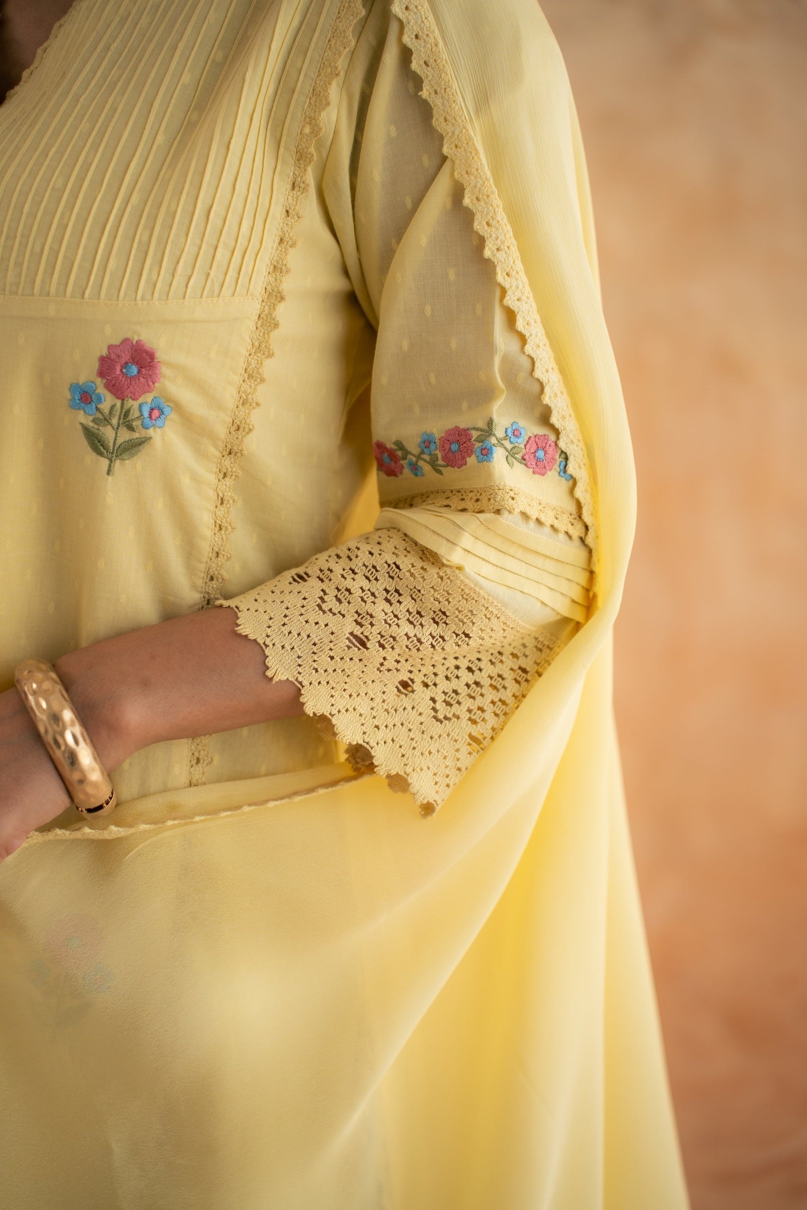 DOBBY YELLOW KURTA SET - Image 6