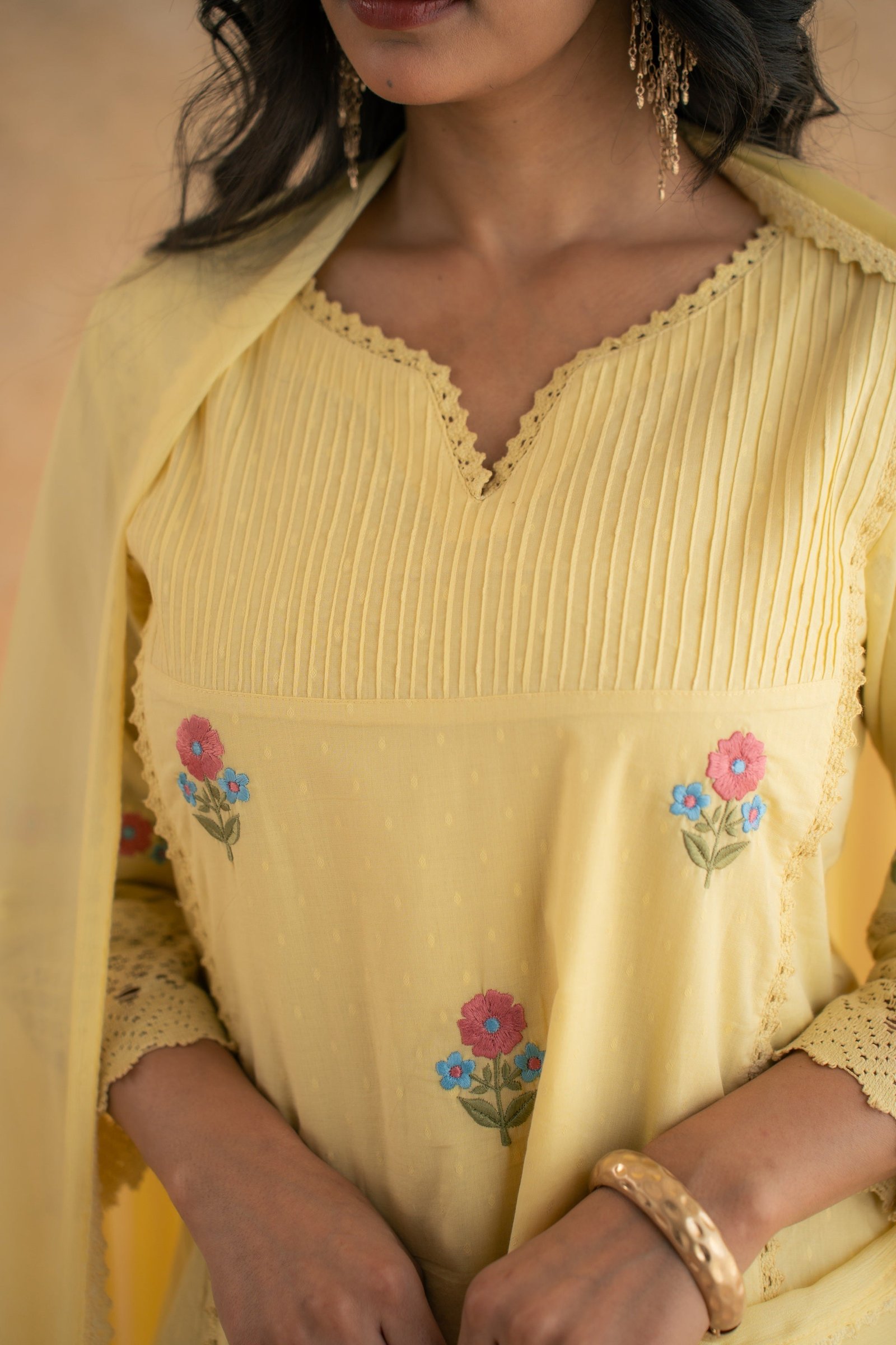 DOBBY YELLOW KURTA SET - Image 7