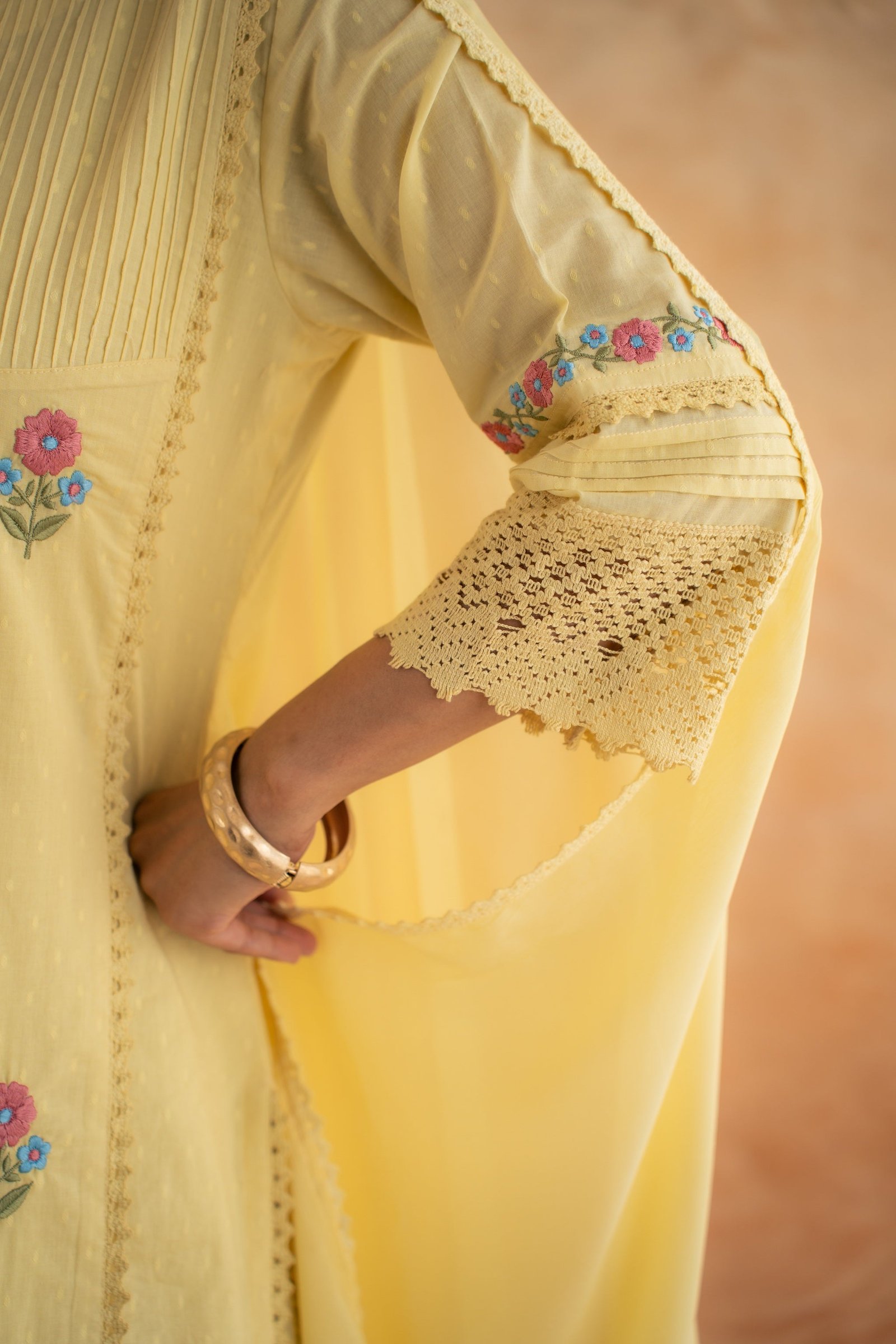 DOBBY YELLOW KURTA SET - Image 8