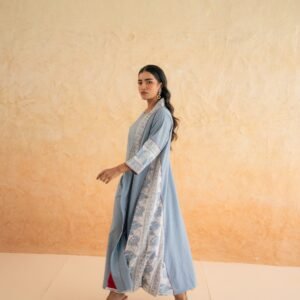 BLOCK PRINT SHRUG WITH PANT N CROP CHAMBRAY - Image 3