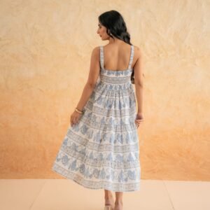 BLOCK PRINT DRESS WITH DOBBY SHRUG - Image 4