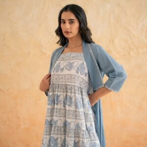 Alternative view of BLOCK PRINT DRESS WITH DOBBY SHRUG