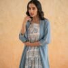 BLOCK PRINT DRESS WITH DOBBY SHRUG