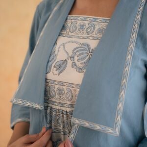 BLOCK PRINT DRESS WITH DOBBY SHRUG - Image 6