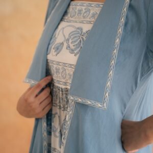 BLOCK PRINT DRESS WITH DOBBY SHRUG - Image 7